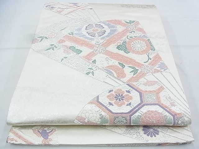 平和屋着物◎六通柄袋帯 唐織 扇面有職文 プラチナ箔 逸品 BAAJ5560ns