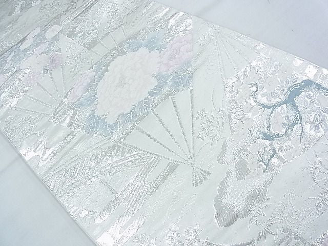 平和屋着物◎西陣 六通柄袋帯 唐織 花扇面散らし 銀糸 逸品 BAAJ5552ns