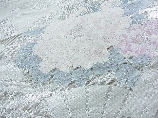 平和屋着物◎西陣 六通柄袋帯 唐織 花扇面散らし 銀糸 逸品 BAAJ5552ns