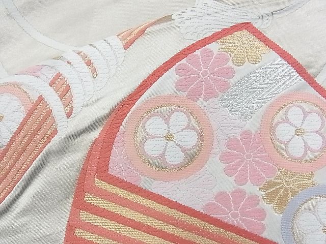 平和屋着物◎六通柄袋帯 唐織 檜扇花文 金銀糸 逸品 BAAJ5584ns