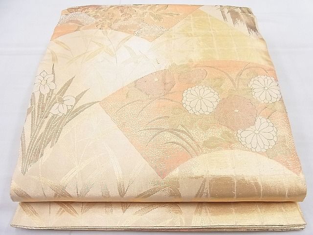 平和屋着物◎佐賀錦 六通柄袋帯 地紙琳派草花文 金糸 逸品 BAAJ8308ns