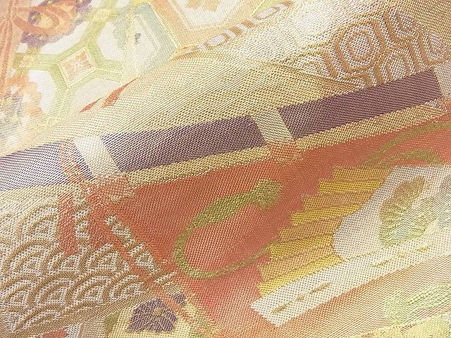 平和屋着物◎七彩佐賀錦 六通柄袋帯 檜扇几帳有職文 金糸 逸品 BAAJ8306ns