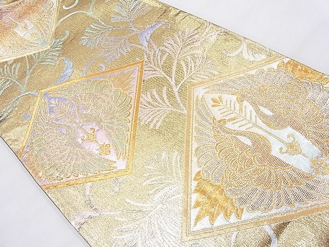平和屋着物◎六通柄袋帯 双鶴菱唐草文 金糸 逸品 BAAJ8361ns