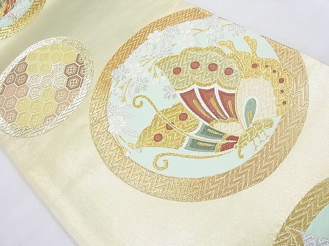 平和屋着物◎六通柄袋帯 唐織 蝶花丸遊文 金銀糸 逸品 BAAJ8374ns