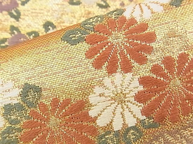 平和屋着物◎六通柄袋帯 唐織 御所解花文 金糸 逸品 BAAJ3239if