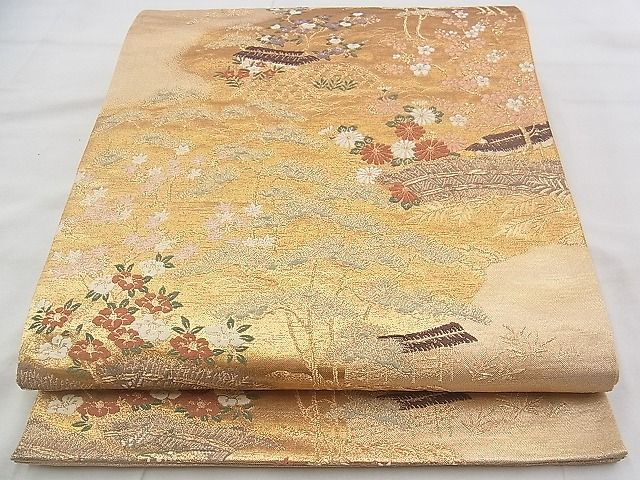 平和屋着物◎六通柄袋帯 唐織 御所解花文 金糸 逸品 BAAJ3239if