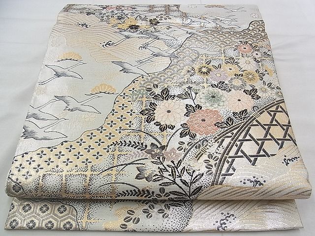 未着用　袋帯　夏用　よろけ織り　抽象花模様　錦糸　着物　063a d 未着用 袋帯 夏用 よろけ織り 抽象花模様 錦糸 着物 063a d