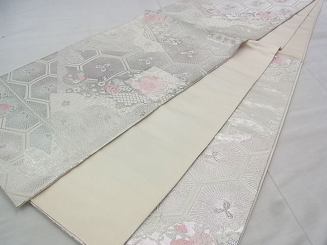 平和屋着物◎六通柄袋帯 唐織 雪輪切嵌花文 銀糸 逸品 BAAJ3254if