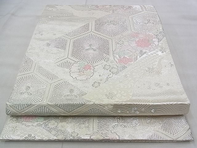 平和屋着物◎六通柄袋帯 唐織 雪輪切嵌花文 銀糸 逸品 BAAJ3254if