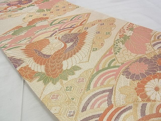 平和屋着物◎古典佐賀錦 六通柄袋帯 飛鶴地紙吉祥文 九百織 金糸 逸品 BAAJ3279if