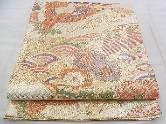 平和屋着物◎古典佐賀錦 六通柄袋帯 飛鶴地紙吉祥文 九百織 金糸 逸品 BAAJ3279if