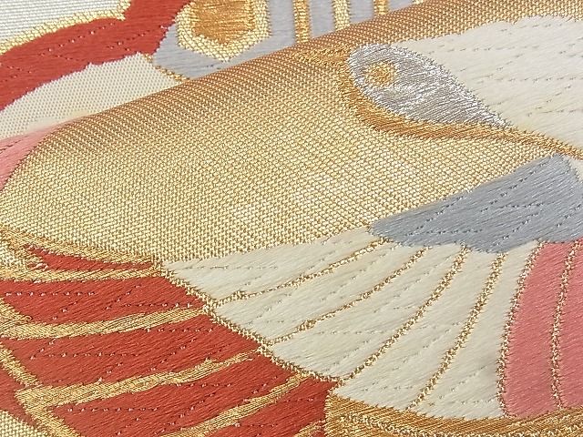 平和屋着物◎六通柄袋帯 唐織 向かい鳥花丸文 金銀糸 逸品 BAAJ3283if