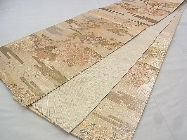 平和屋着物◎佐賀錦 六通柄袋帯 エ霞地紙花文 金糸 逸品 BAAJ3288if
