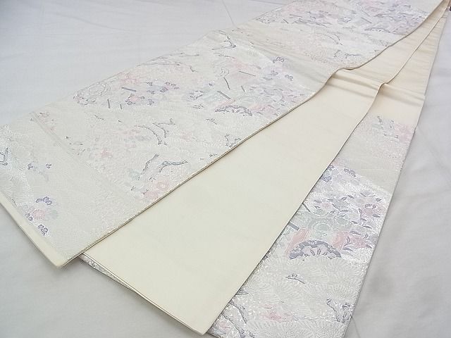 平和屋着物◎西陣 六通柄袋帯 唐織 御所車草花文 銀糸 逸品 BAAJ9324if
