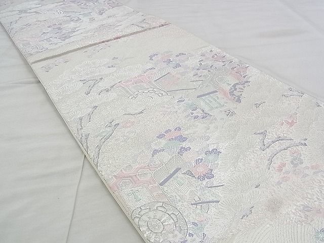 平和屋着物◎西陣 六通柄袋帯 唐織 御所車草花文 銀糸 逸品 BAAJ9324if