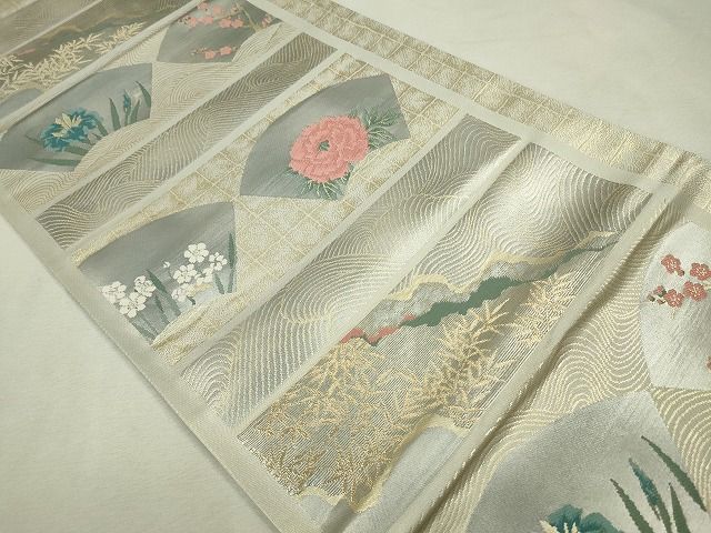 平和屋着物◎六通柄袋帯 唐織 地紙流水草花文 金糸 逸品 CAAE7548in
