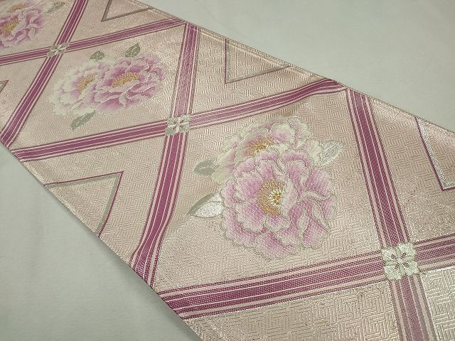 平和屋着物◎本佐賀錦 六通柄袋帯 草花菱天井文 銀糸 逸品 CAAE7555in