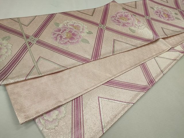 平和屋着物◎本佐賀錦 六通柄袋帯 草花菱天井文 銀糸 逸品 CAAE7555in