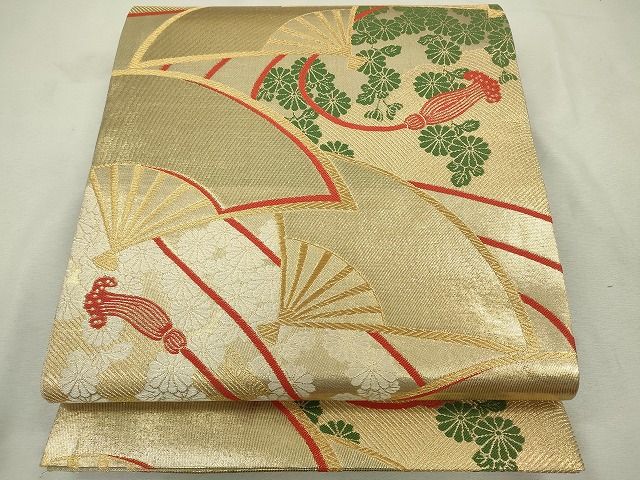 平和屋着物◎佐賀錦 六通柄袋帯 扇面菊文 金糸 逸品 CAAH5721in