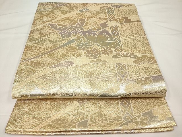 平和屋着物◎佐賀錦六通柄袋帯 吉祥花蝶文 金銀糸 正絹 逸品 AAAL5663Aex