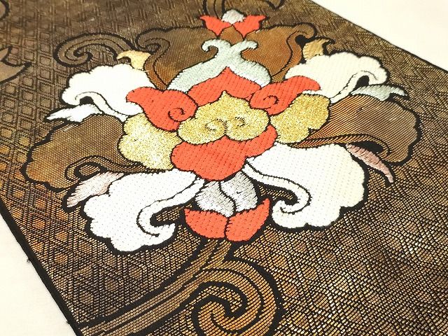 平和屋着物◎六通柄袋帯 名物中牡丹 金銀糸 正絹 逸品 AAAK3688Asx