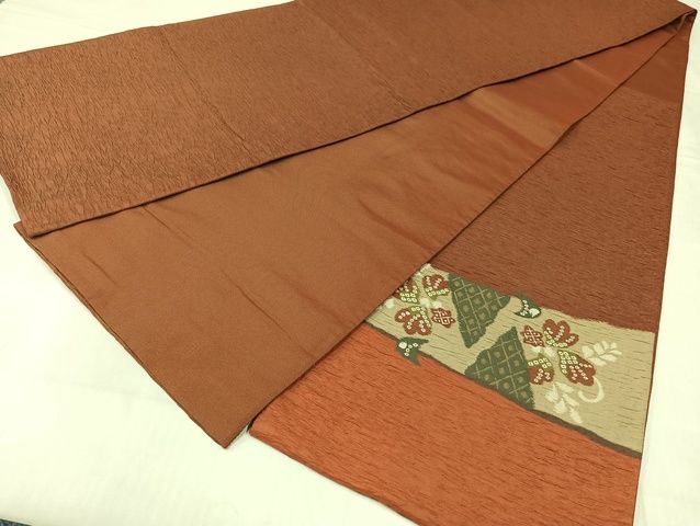 平和屋着物◎太鼓柄袋帯 九百錦京みやび ふくれ織り 草花文 正絹 逸品 AAAK8748Bdt