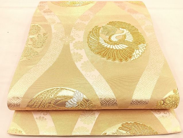 平和屋着物◎六通柄袋帯 唐織 立涌花鳥丸文 松喰い鶴 金銀糸 逸品 BAAJ6992sa