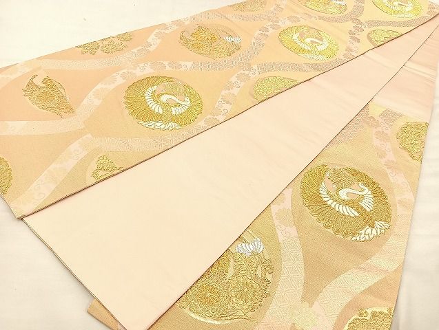 平和屋着物◎六通柄袋帯 唐織 立涌花鳥丸文 松喰い鶴 金銀糸 逸品 BAAJ6992sa
