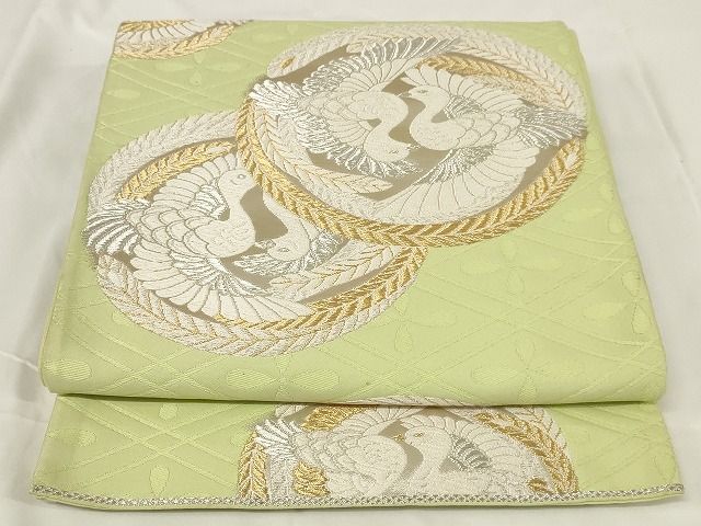 平和屋着物◎六通柄袋帯 唐織 向かい鳳凰文 金銀糸 正絹 逸品 AAAL9741Adw