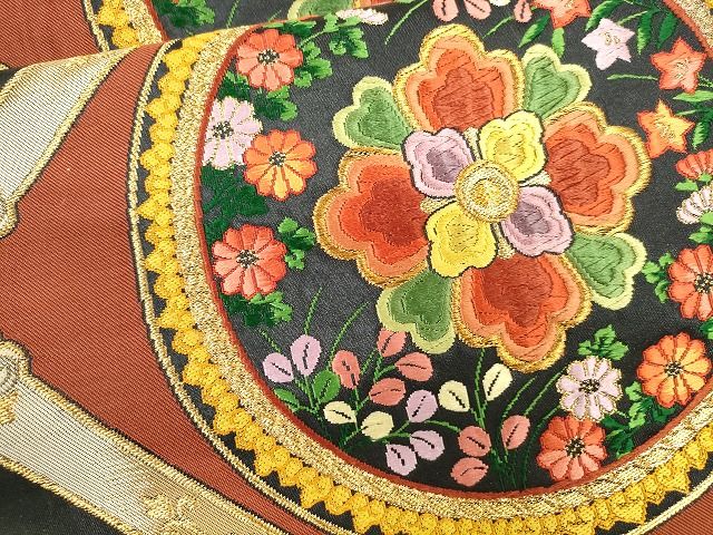 平和屋着物■六通柄袋帯 唐織 正倉院花丸文 黒地 金糸 逸品 CAAQ1234egm