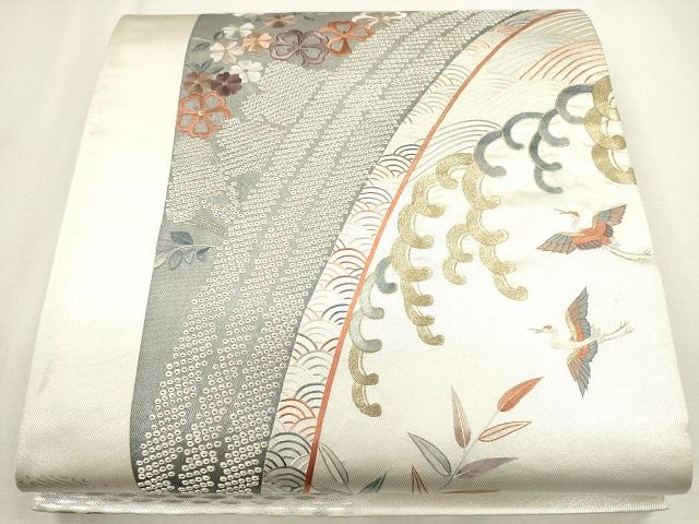 平和屋着物■六通太鼓柄袋帯 刺繍 流水飛鶴花文 金銀糸 逸品 CAAG2961eg