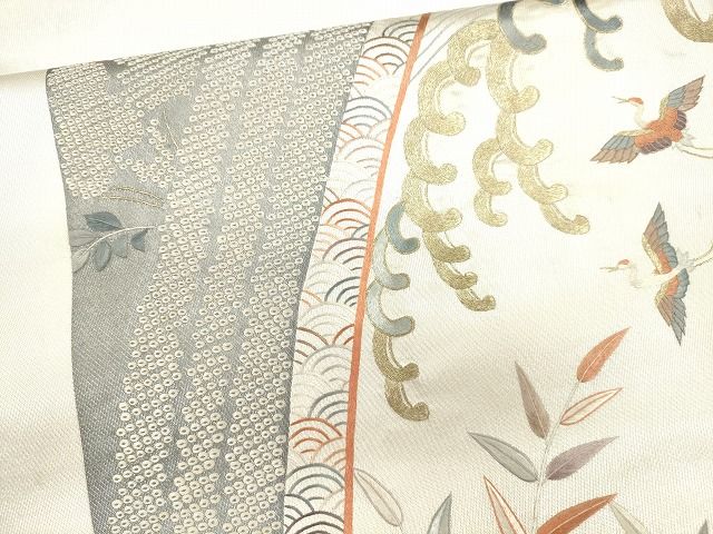 平和屋着物■六通太鼓柄袋帯 刺繍 流水飛鶴花文 金銀糸 逸品 CAAG2961eg