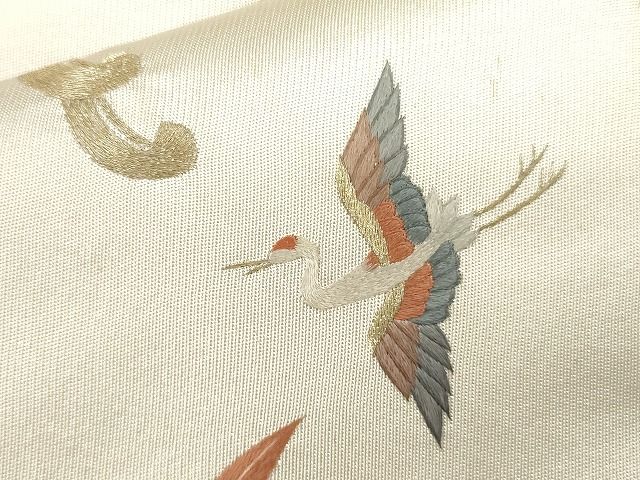 平和屋着物■六通太鼓柄袋帯 刺繍 流水飛鶴花文 金銀糸 逸品 CAAG2961eg