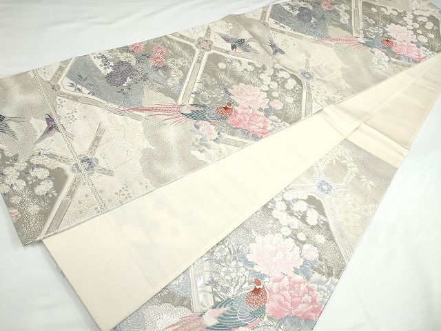 平和屋着物◎六通柄袋帯 唐織 花鳥文 プラチナ箔二重織 正絹 逸品 AAAK4952Aru