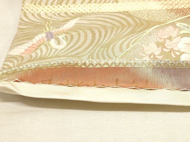 平和屋着物◎六通柄袋帯 唐織 山取桃山小袖 金糸 正絹 逸品 AAAL0741Apf