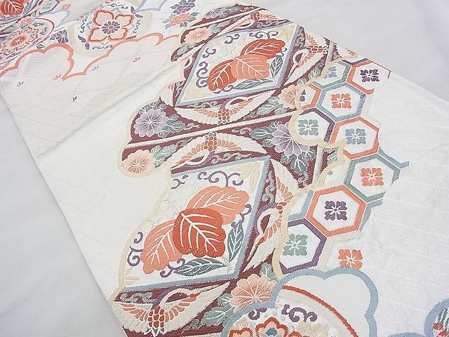 平和屋着物◎六通柄袋帯 唐織 雲取り有職文 銀糸 逸品 BAAJ0570qt