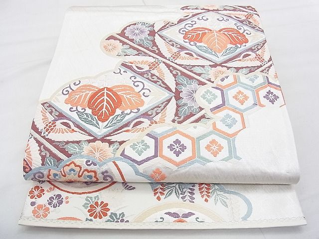 平和屋着物◎六通柄袋帯 唐織 雲取り有職文 銀糸 逸品 BAAJ0570qt