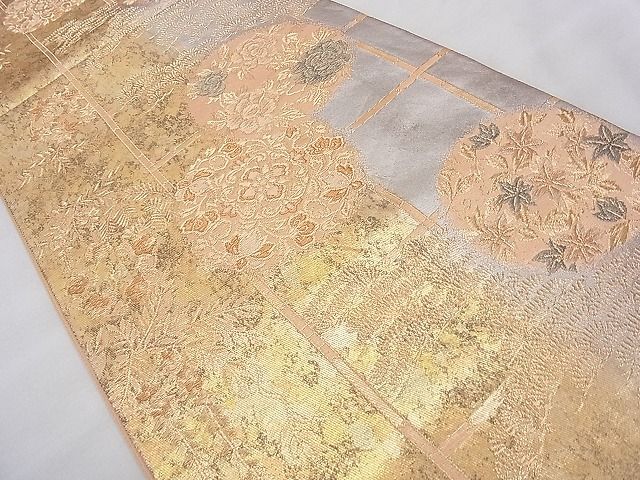 平和屋着物◎六通柄袋帯 天井花丸文 金糸 引箔 逸品 BAAJ0585qt