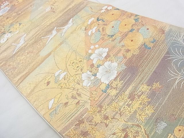 平和屋着物◎六通柄袋帯 唐織 琳派遠山文 金糸 逸品 BAAJ8982qt