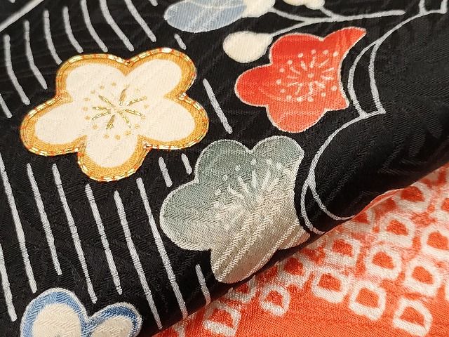 平和屋本店■極上 九寸名古屋帯 絞り 駒刺繍 雲取り流水枝花文 黒地 逸品 未使用 CYAA0717s4
