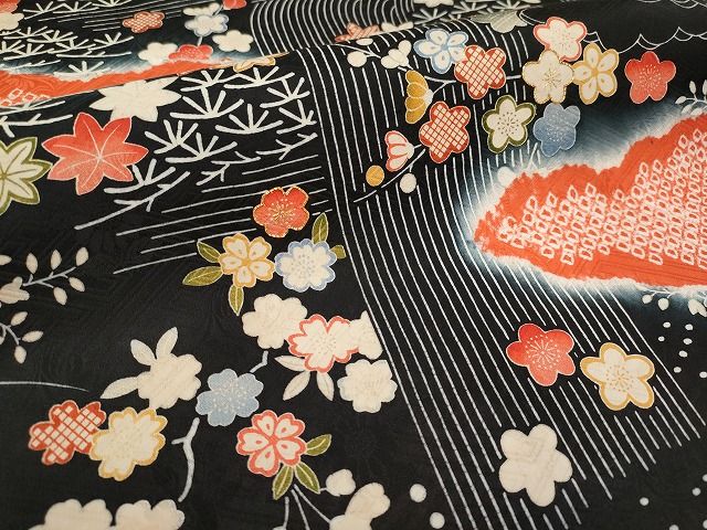 平和屋本店■極上 九寸名古屋帯 絞り 駒刺繍 雲取り流水枝花文 黒地 逸品 未使用 CYAA0717s4