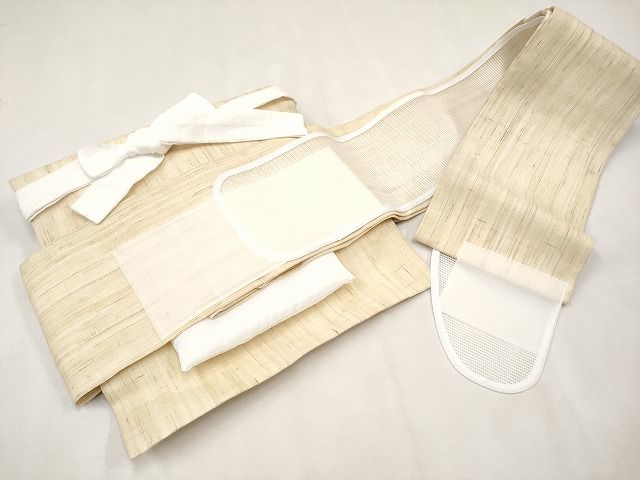 平和屋本店■極上 夏物 ワンタッチつけ帯 手描き 鳥獣戯画 麻 逸品 未使用 CYAA0722s4