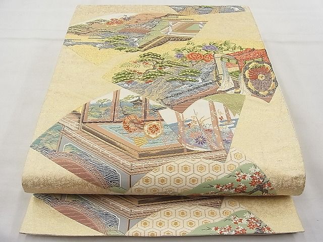平和屋着物◎六通柄袋帯 扇面重 金糸 逸品 BAAJ6944sa