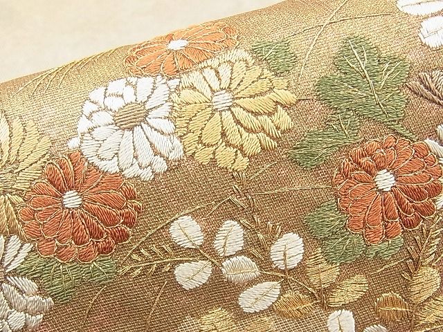 平和屋着物◎太鼓柄袋帯 総刺繍 雲取飛鳥秋草文 金糸 逸品 BAAJ6957sa