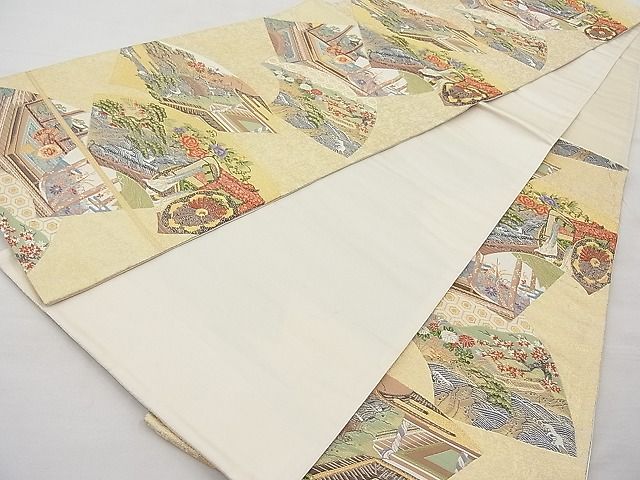平和屋着物◎六通柄袋帯 扇面重 金糸 逸品 BAAJ6944sa
