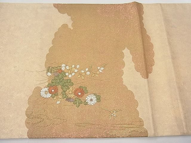 平和屋着物◎太鼓柄袋帯 総刺繍 雲取飛鳥秋草文 金糸 逸品 BAAJ6957sa