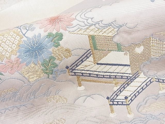 平和屋着物◎六通柄袋帯 御所車地紙風景文 金銀糸 逸品 BAAJ6967sa