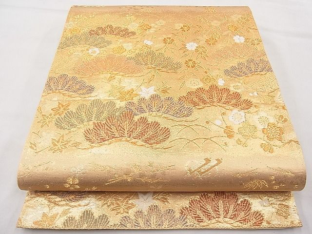 平和屋着物◎六通柄袋帯 唐織 松竹梅桜楓文 金糸 逸品 BAAJ6990sa