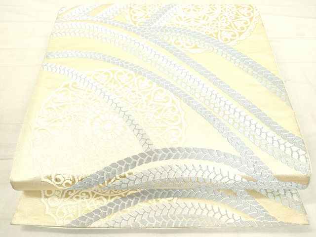 平和屋着物◎六通柄袋帯 唐織 結び紐花文 金糸 逸品 DAAI1152cm