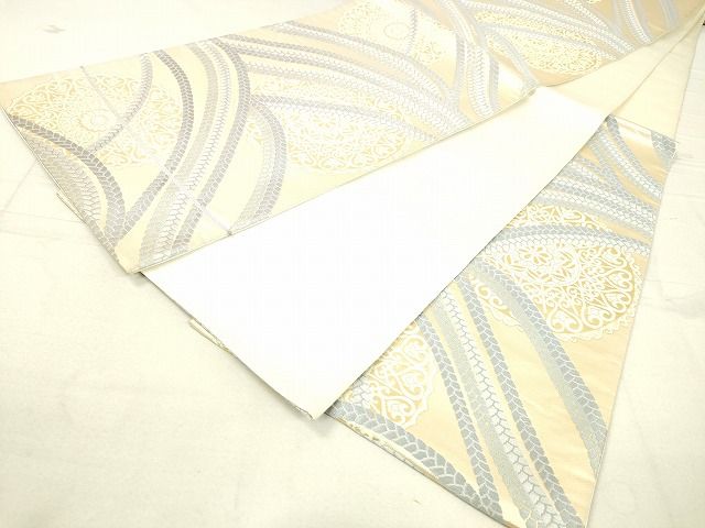 平和屋着物◎六通柄袋帯 唐織 結び紐花文 金糸 逸品 DAAI1152cm